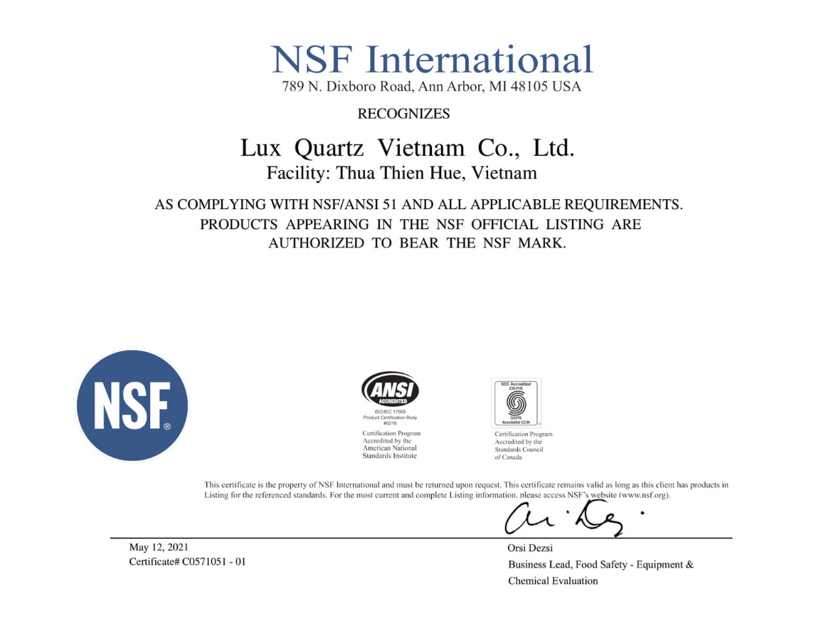 Certificate NSF International