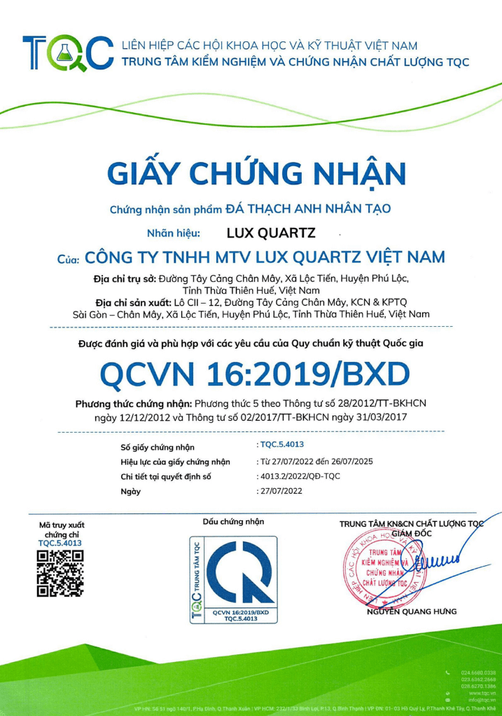 Certificate QCVN 16:2019/BXD