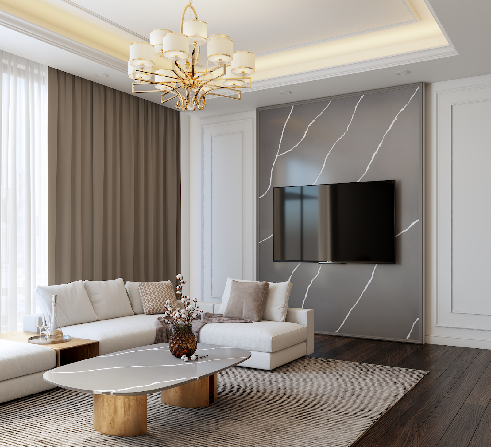 tường nhà ốp đá thạch anh nhân tạo snag trọng và hiện đại