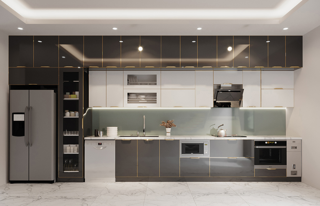 tủ bếp inox cánh kính