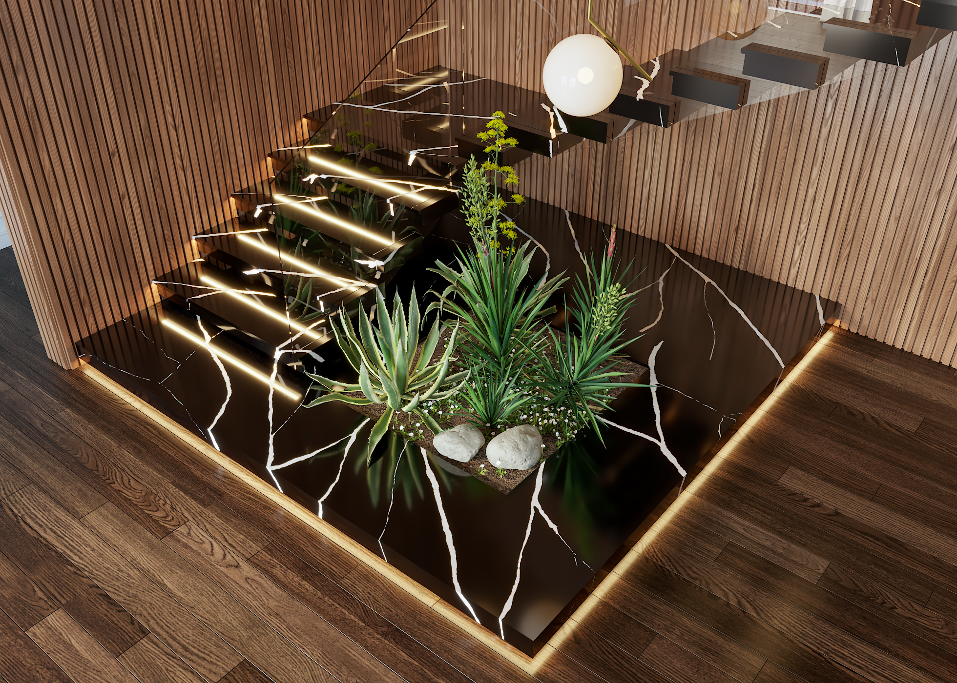 đá nhân tạo gốc thạch anh ốp cầu thang