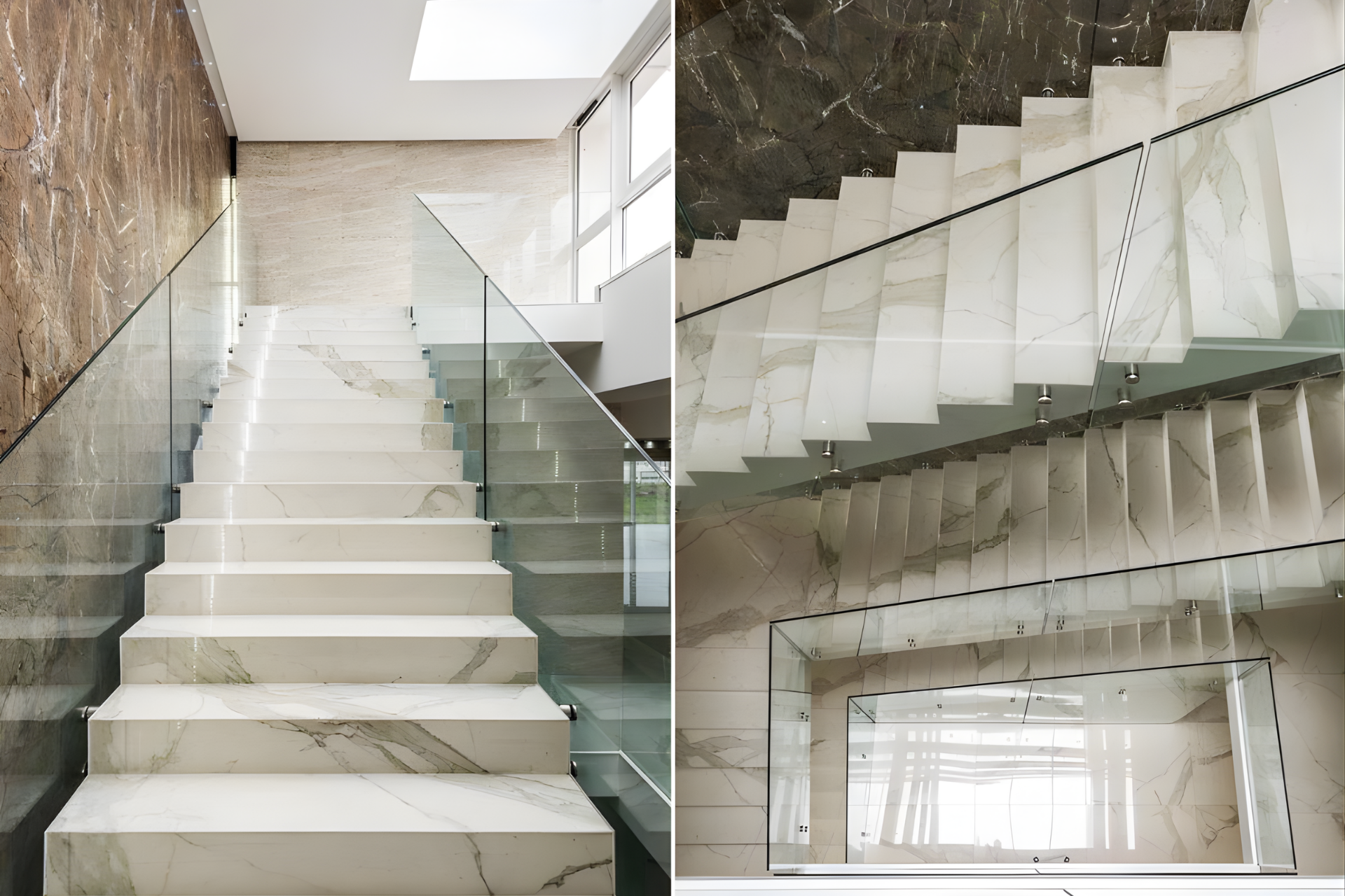 cầu thang ốp gạch vân đá