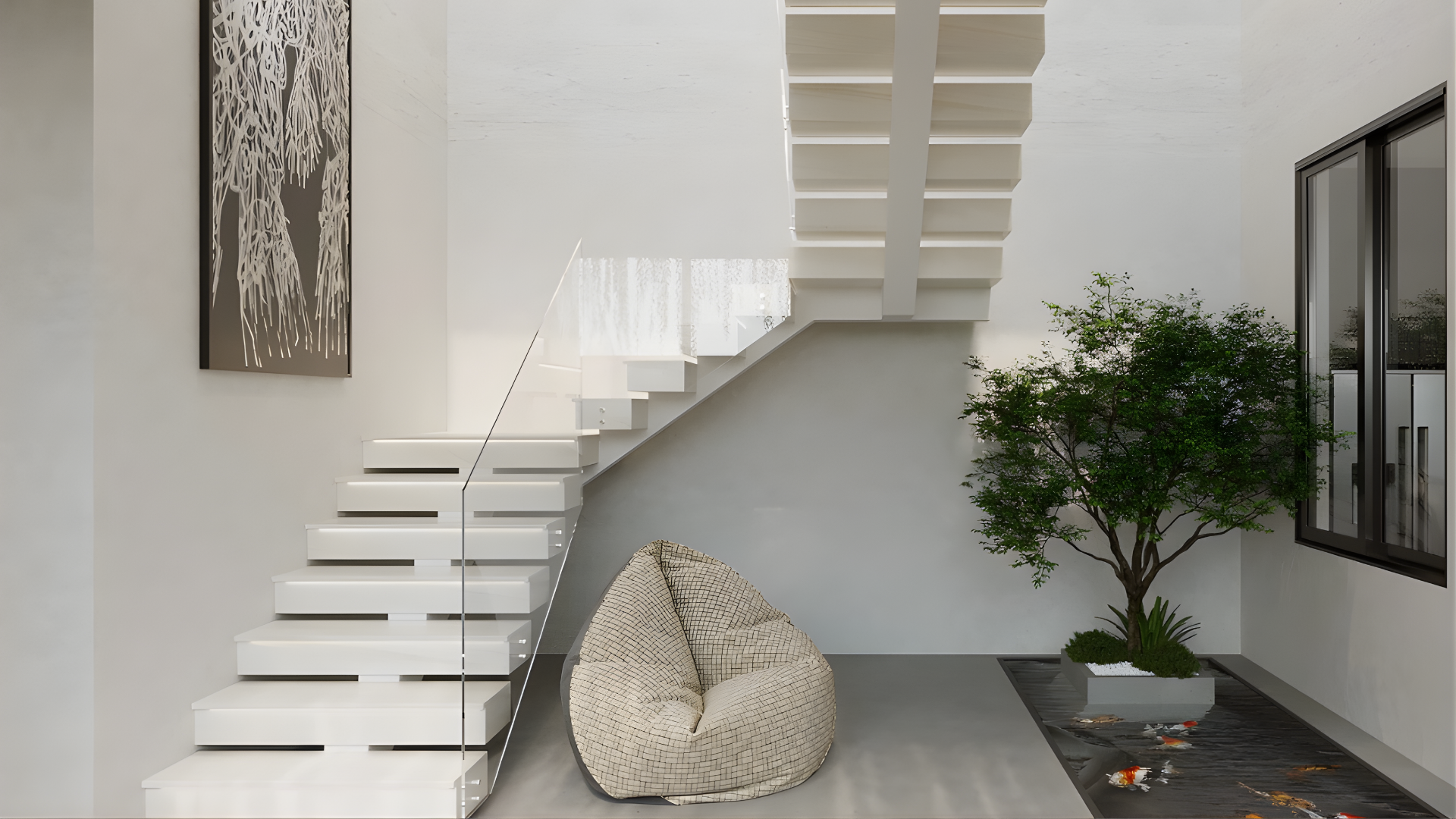 đá ốp cầu thang phong cách tối giản