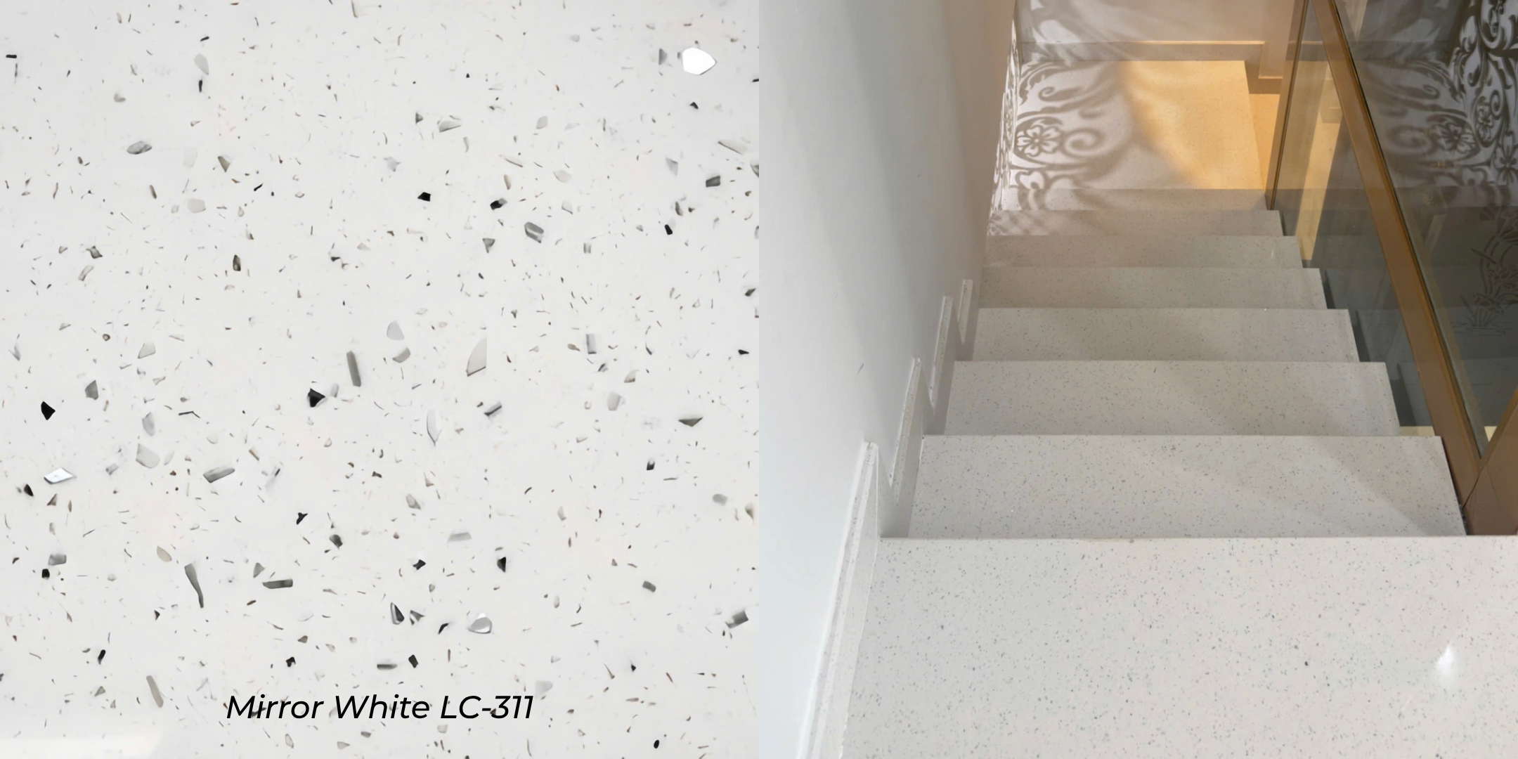 mẫu đá ốp cầu thang lux quartz mirror white lc-311